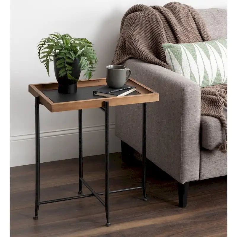 Table d'appoint en bois et fer - 19.75x13.5x23.25