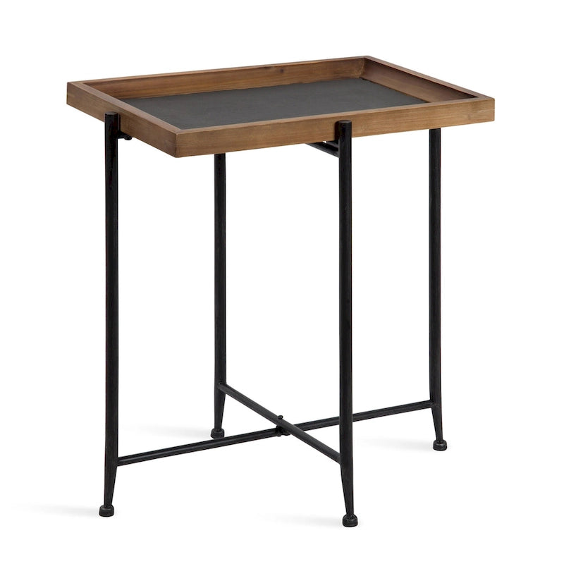 Table d'appoint en bois et fer - 19.75x13.5x23.25