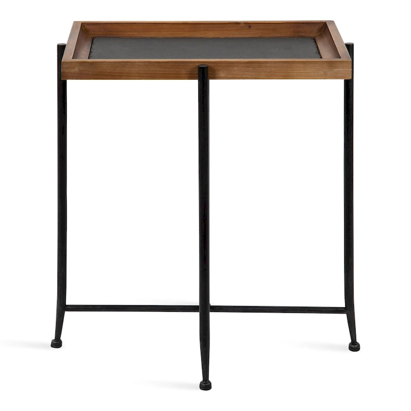 Table d'appoint en bois et fer - 19.75x13.5x23.25