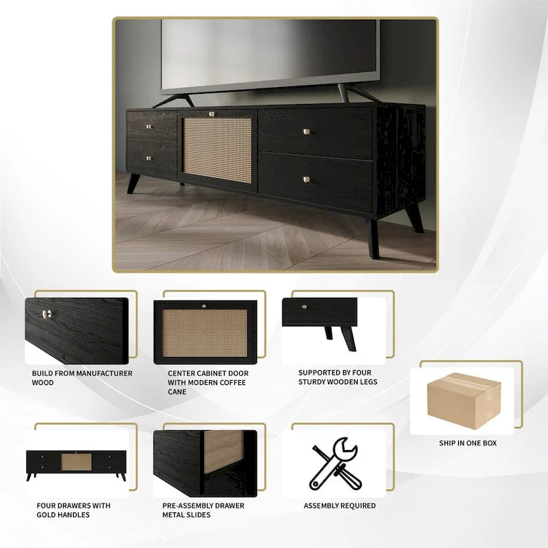 Meuble TV console moderne du milieu du siècle, noir