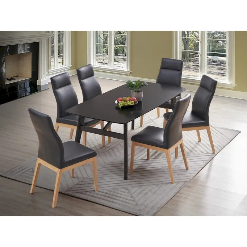 Chaise d'appoint (Lot de 2), Cuir noir et Fini noyer