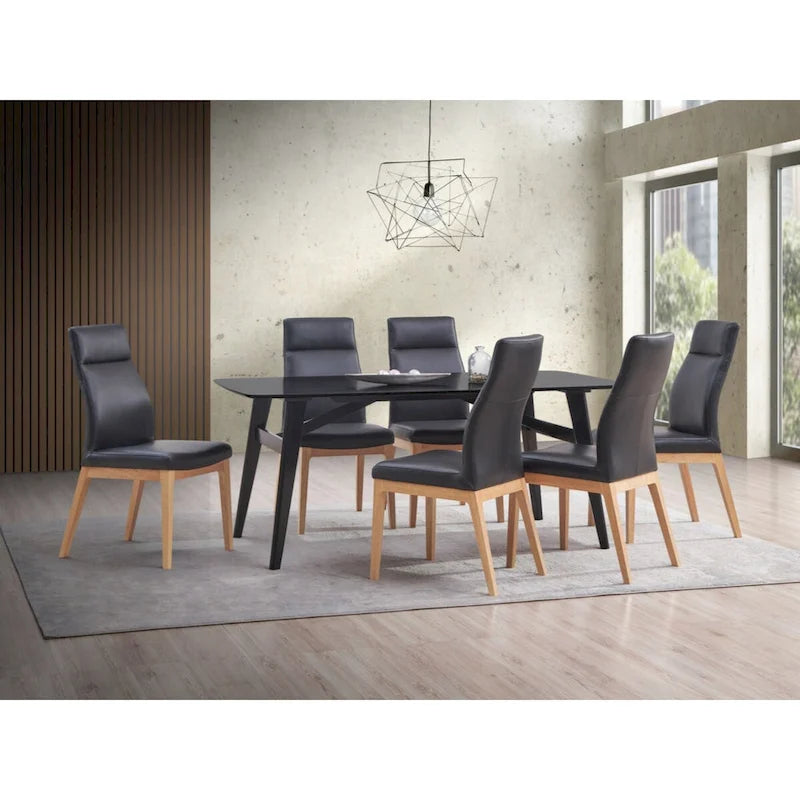 Chaise d'appoint (Lot de 2), Cuir noir et Fini noyer
