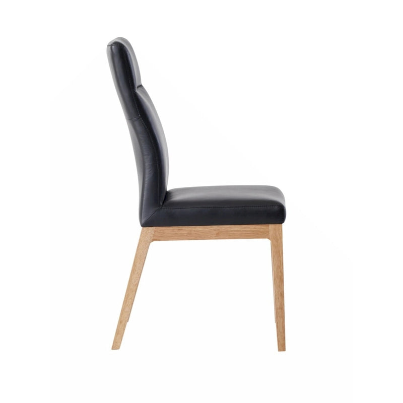 Chaise d'appoint (Lot de 2), Cuir noir et Fini noyer
