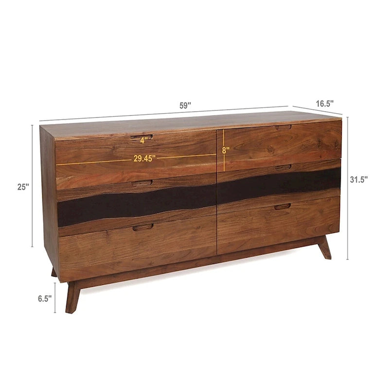 Buffet à six tiroirs 59x16.5x31, Tables de chevet en bois
