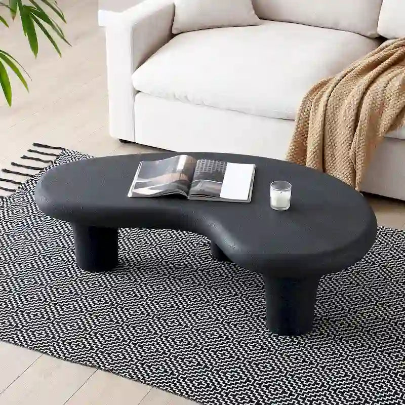 Table basse Cloud en fibre de verre de 47,24 po, table vintage avec 3 pieds de support, table basse irrégulière, aucun assemblage requis