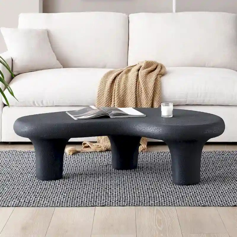 Table basse Cloud en fibre de verre de 47,24 po, table vintage avec 3 pieds de support, table basse irrégulière, aucun assemblage requis
