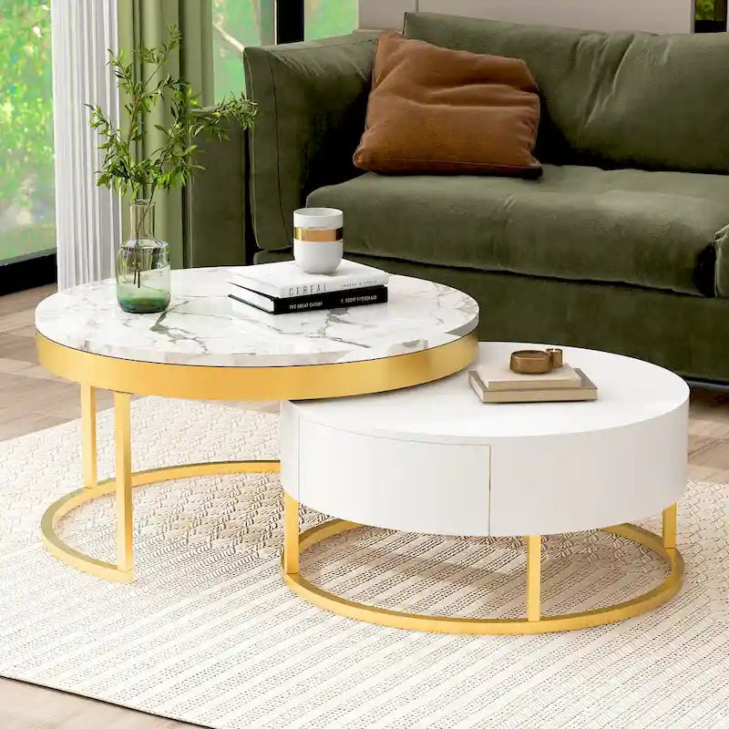 Table basse gigogne ronde moderne avec tiroirs