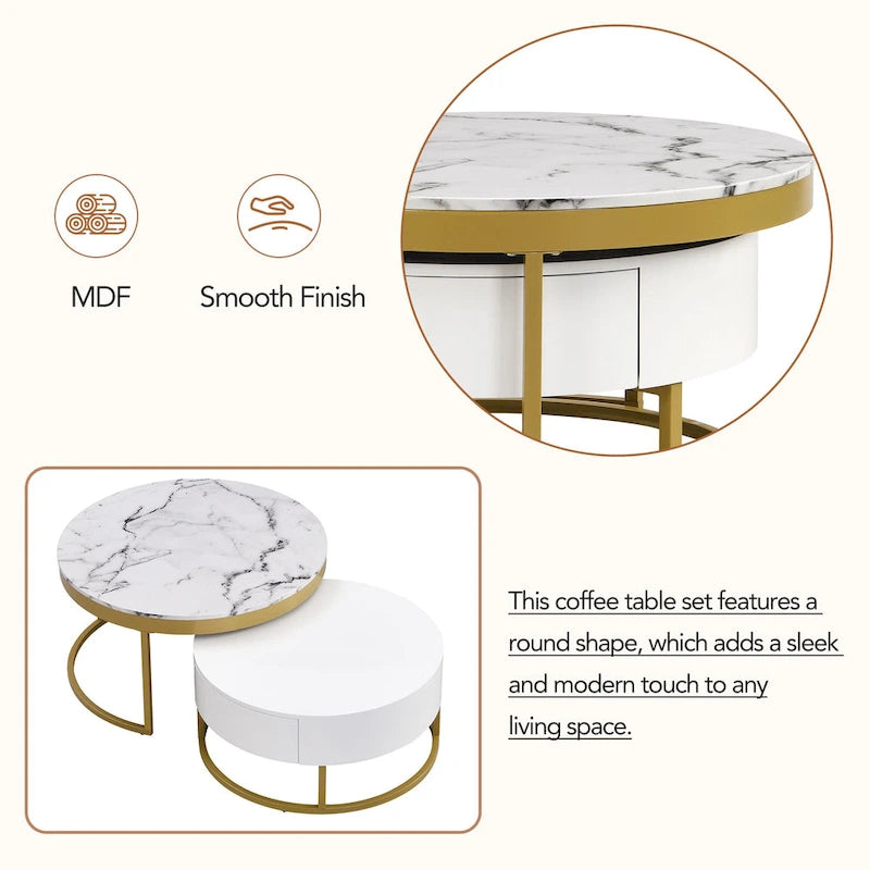 Table basse gigogne ronde moderne avec tiroirs
