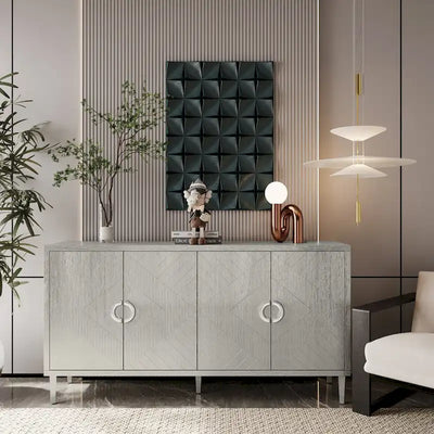 Meuble de rangement 4 portes avec pieds en pin et MDF