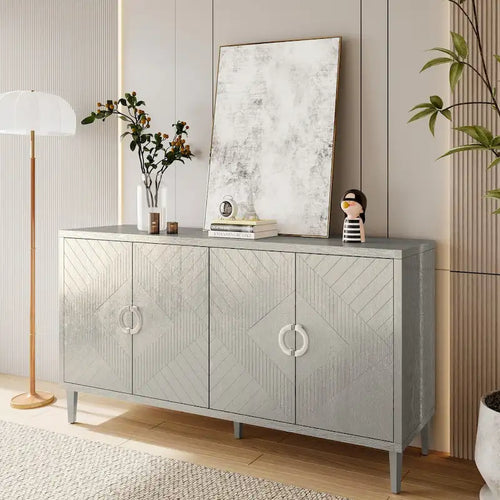 Meuble de rangement 4 portes avec pieds en pin et MDF