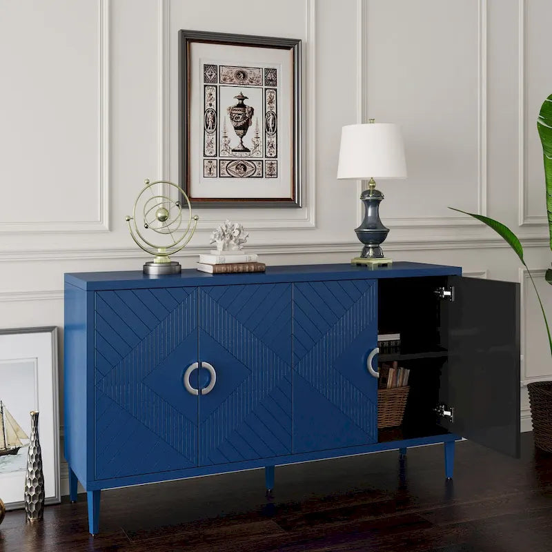 Meuble de rangement 4 portes avec pieds en pin et MDF