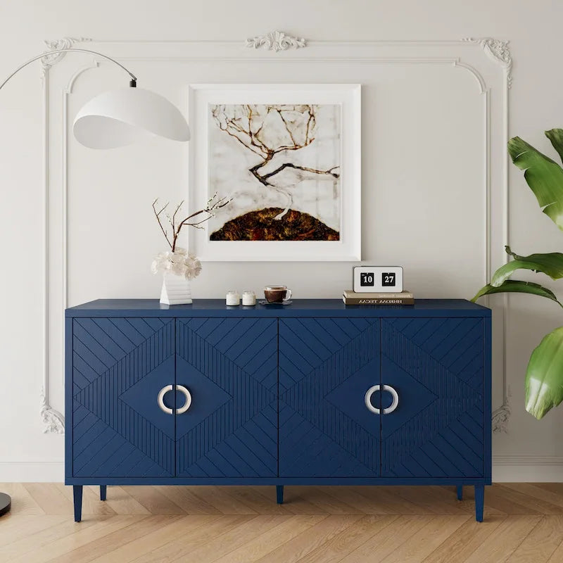 Meuble de rangement 4 portes avec pieds en pin et MDF