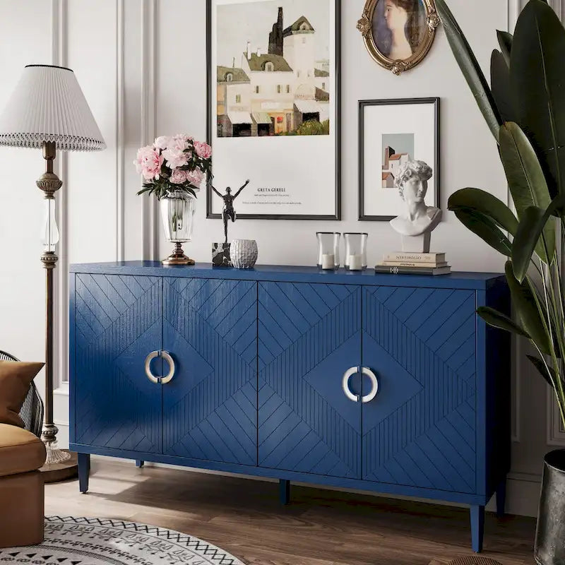 Meuble de rangement 4 portes avec pieds en pin et MDF
