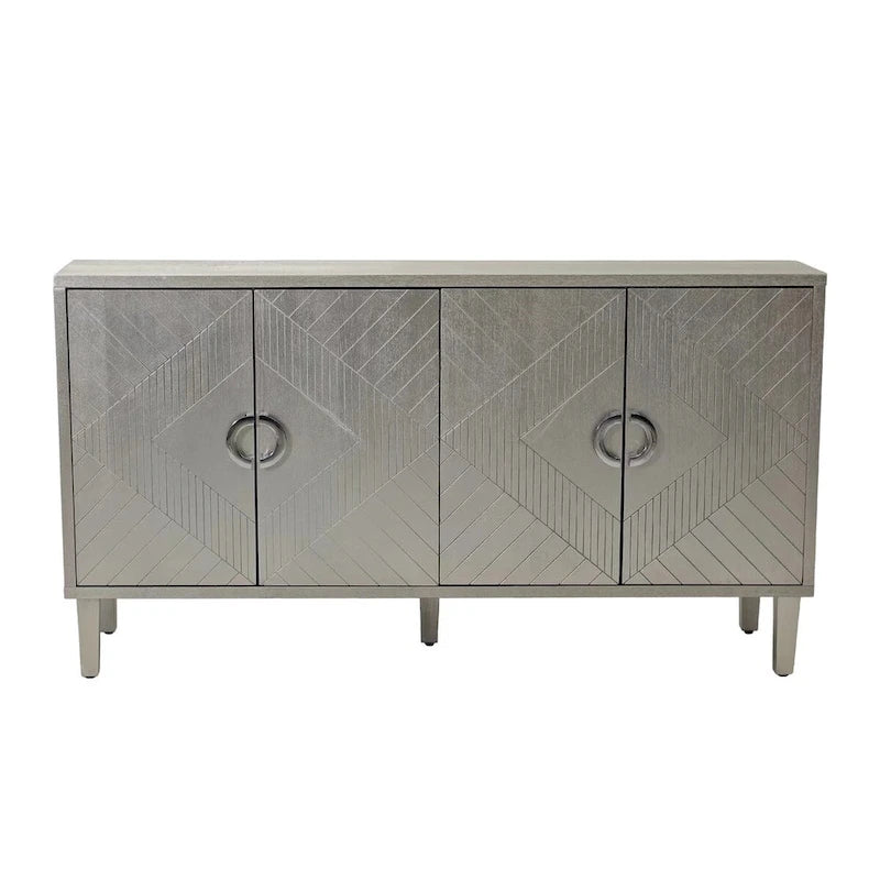 Meuble de rangement 4 portes avec pieds en pin et MDF
