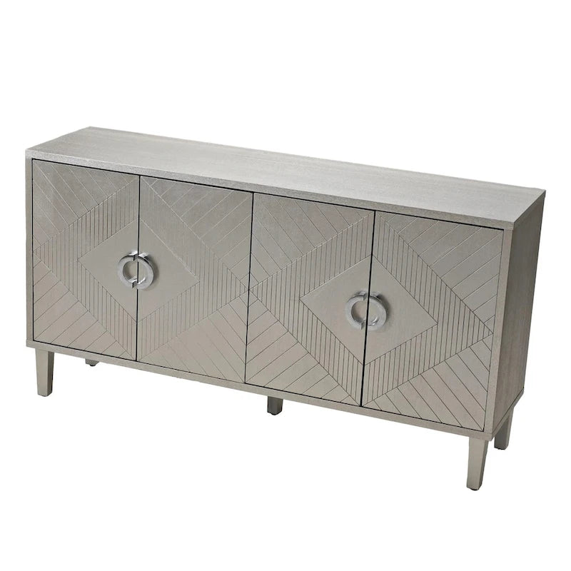 Meuble de rangement 4 portes avec pieds en pin et MDF