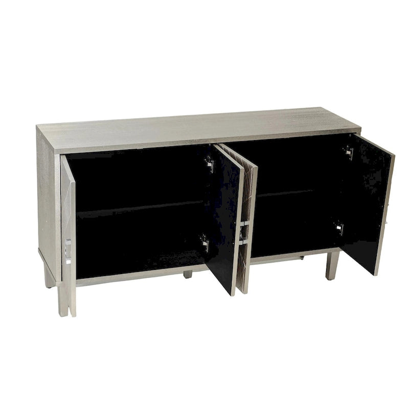 Meuble de rangement 4 portes avec pieds en pin et MDF