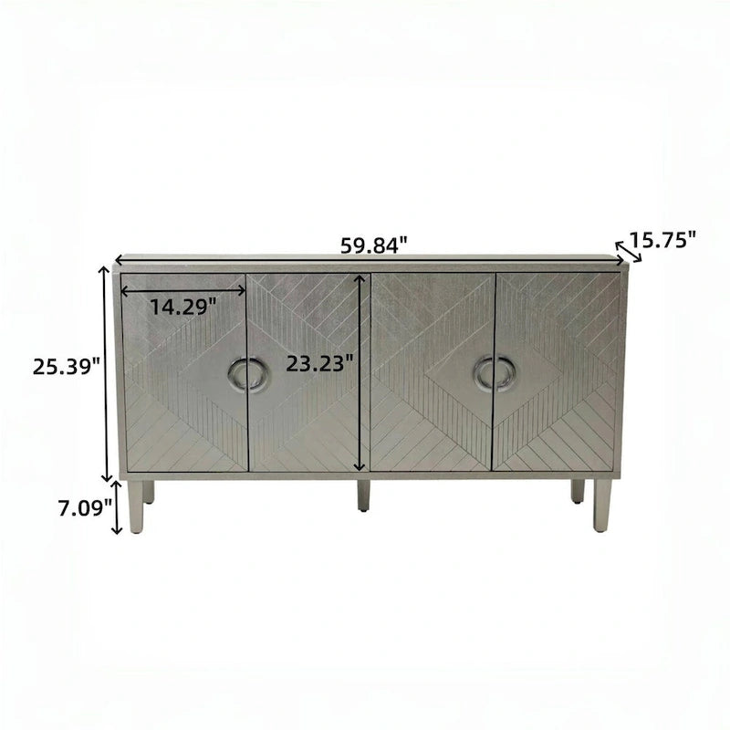 Meuble de rangement 4 portes avec pieds en pin et MDF