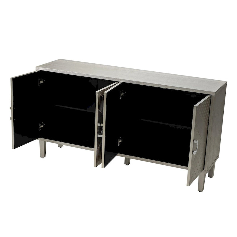 Meuble de rangement 4 portes avec pieds en pin et MDF