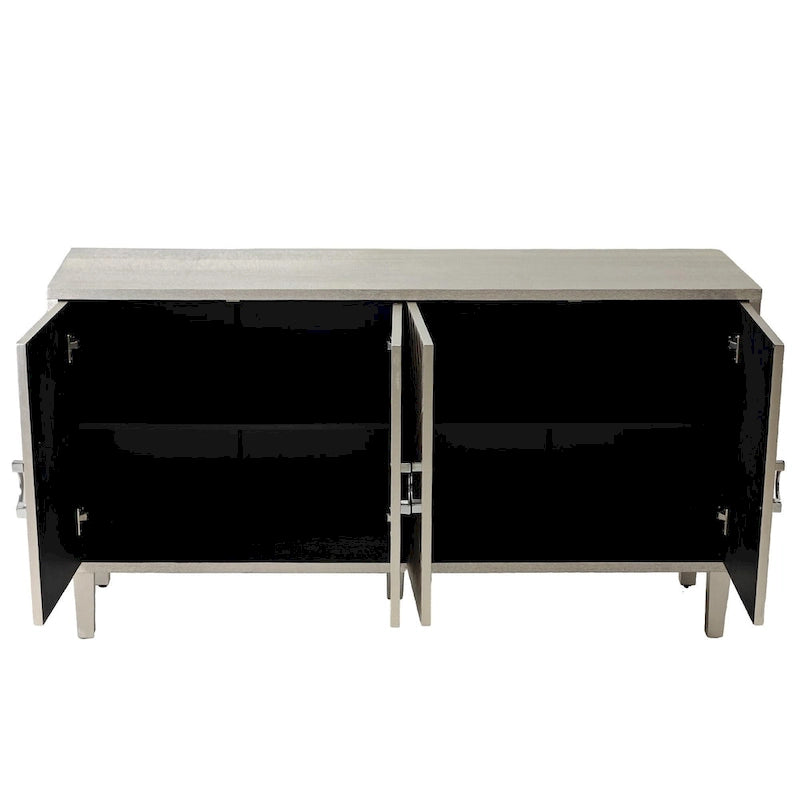 Meuble de rangement 4 portes avec pieds en pin et MDF