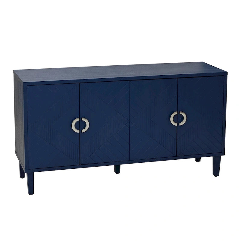 Meuble de rangement 4 portes avec pieds en pin et MDF