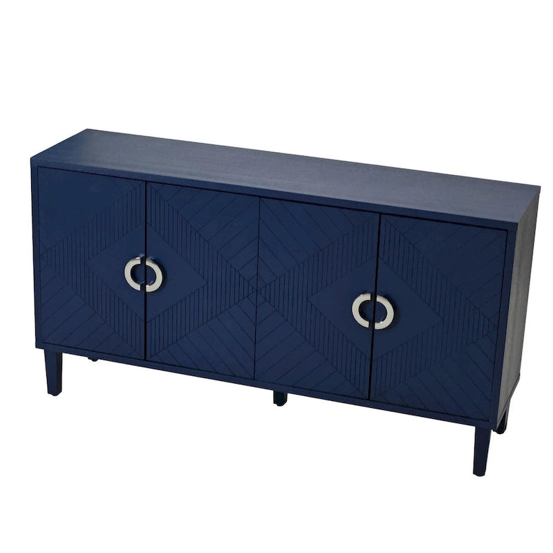 Meuble de rangement 4 portes avec pieds en pin et MDF