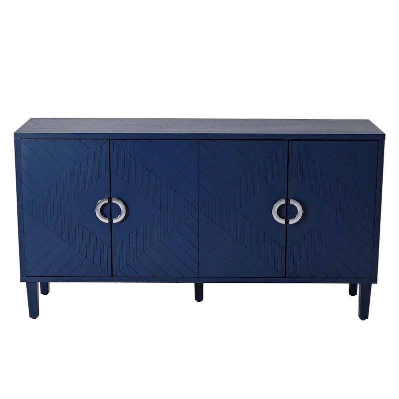 Meuble de rangement 4 portes avec pieds en pin et MDF