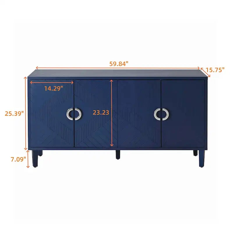 Meuble de rangement 4 portes avec pieds en pin et MDF