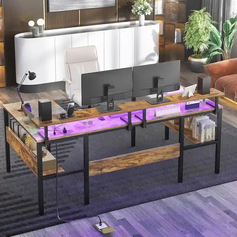 Bureau de jeu réversible en U avec ports USB et lumières LED