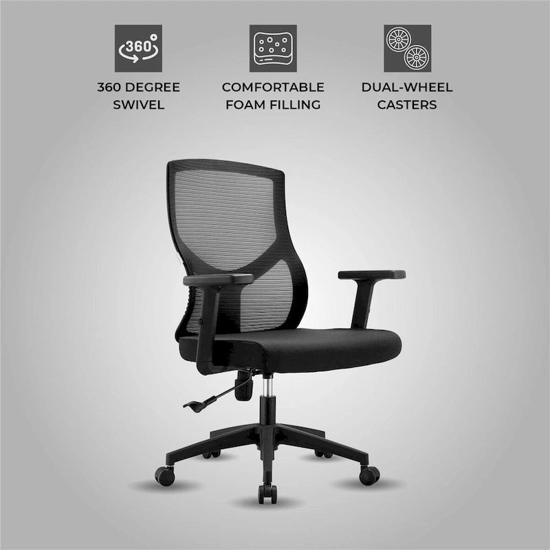 Chaise de bureau mi-dossier avec hauteur, pivot et inclinaison réglables