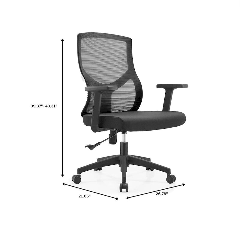 Chaise de bureau mi-dossier avec hauteur, pivot et inclinaison réglables