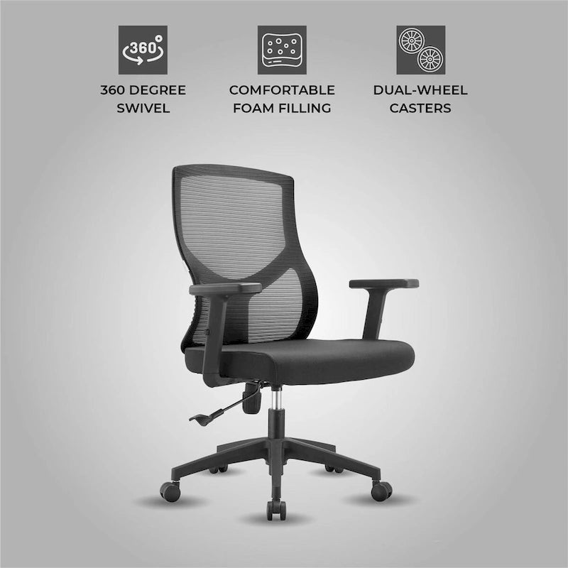 Chaise de bureau mi-dossier avec hauteur, pivot et inclinaison réglables