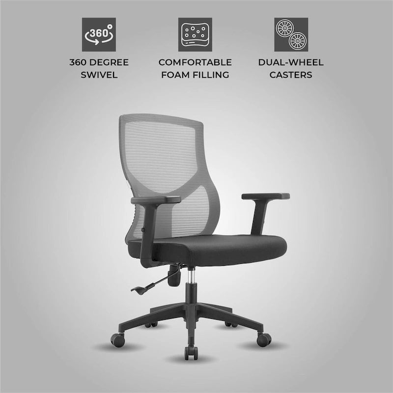 Chaise de bureau mi-dossier avec hauteur, pivot et inclinaison réglables