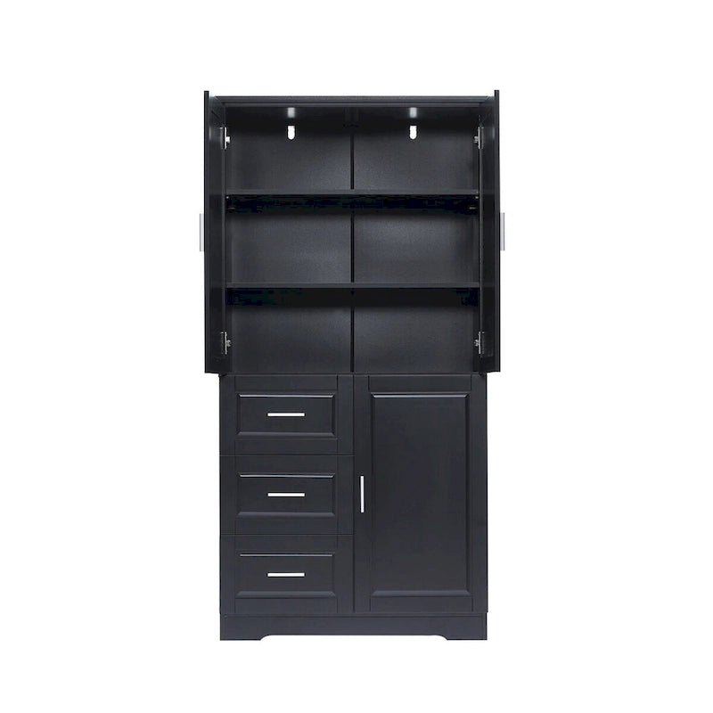 Meuble de rangement haut et large avec portes pour salle de bain, trois tiroirs