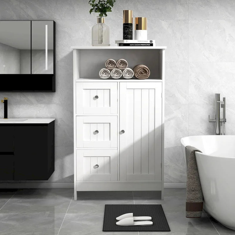 Meuble de rangement de salle de bain blanc autoportant de 23,6 W en bois, meuble de linge