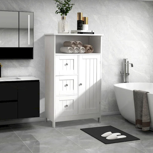 Meuble de rangement de salle de bain blanc autoportant de 23,6 W en bois, meuble de linge