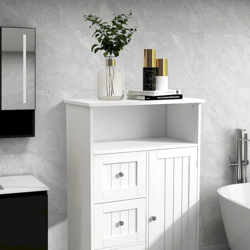 Meuble de rangement de salle de bain blanc autoportant de 23,6 W en bois, meuble de linge