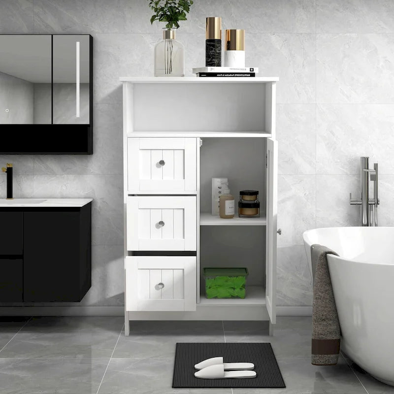 Meuble de rangement de salle de bain blanc autoportant de 23,6 W en bois, meuble de linge