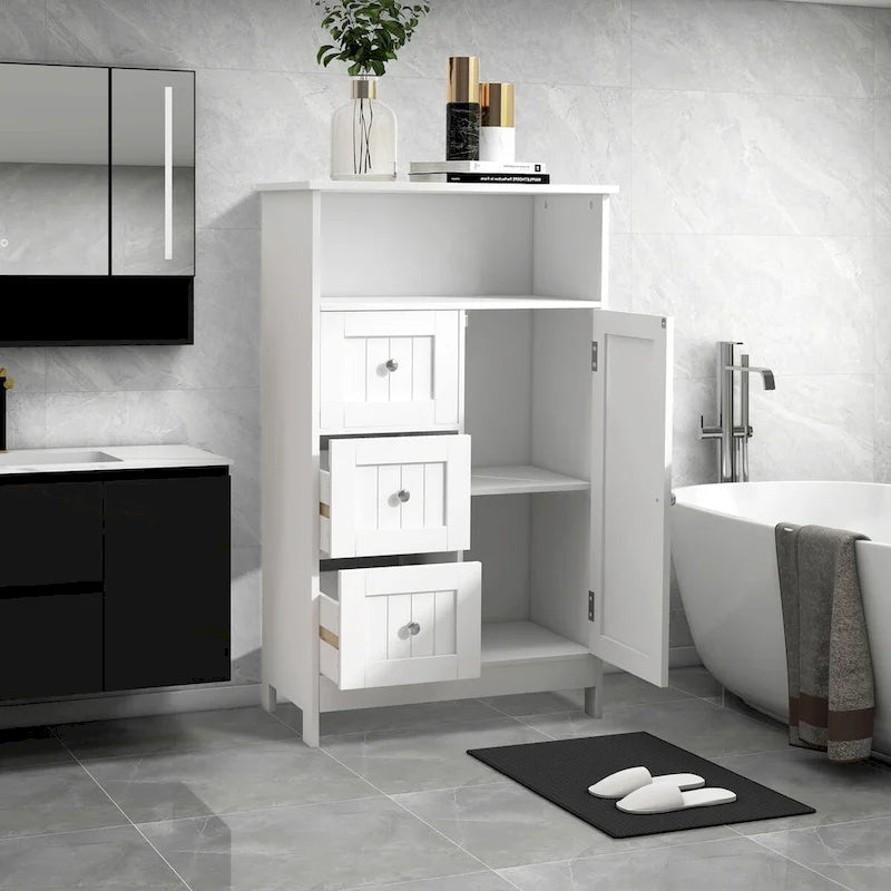 Meuble de rangement de salle de bain blanc autoportant de 23,6 W en bois, meuble de linge