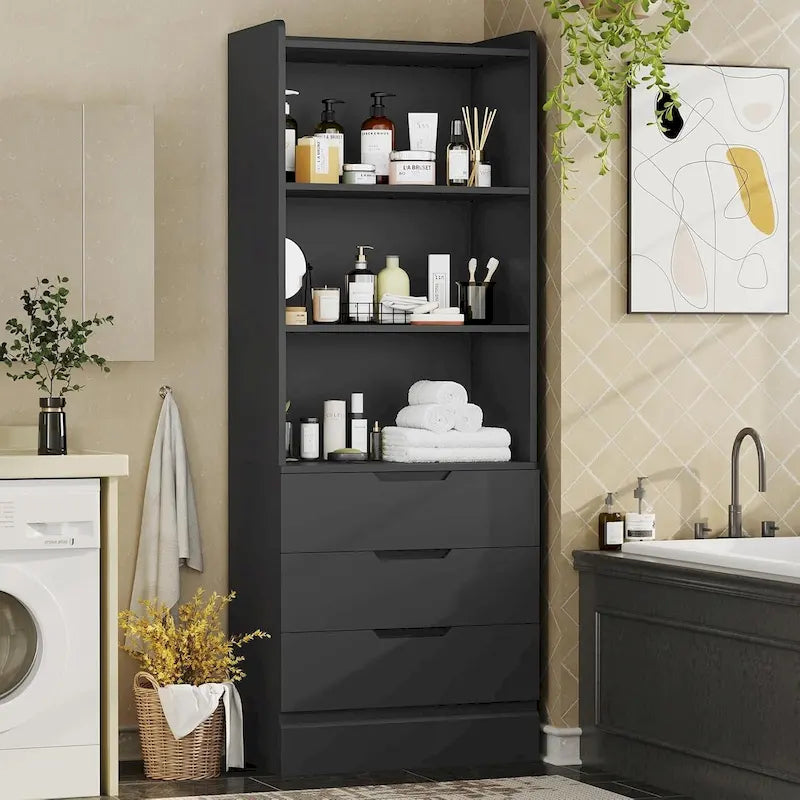 Armoire de rangement de cuisine Bibliothèque 3 tiroirs Étagères ouvertes - N/A
