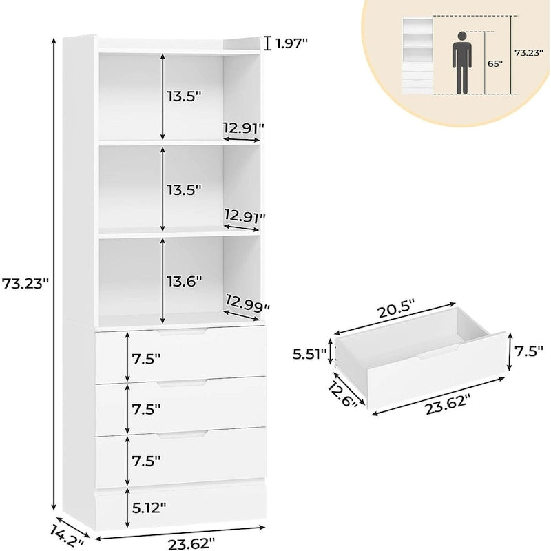 Armoire de rangement de cuisine Bibliothèque 3 tiroirs Étagères ouvertes - N/A