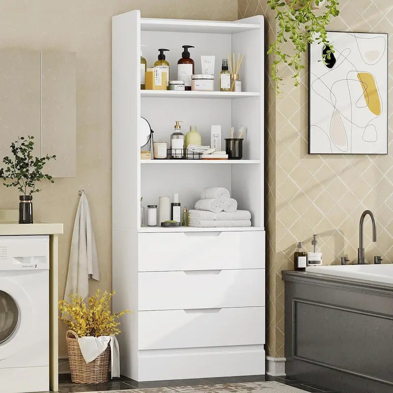 Armoire de rangement de cuisine Bibliothèque 3 tiroirs Étagères ouvertes - N/A