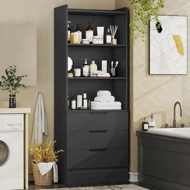 Armoire de rangement de cuisine Bibliothèque 3 tiroirs Étagères ouvertes - N/A