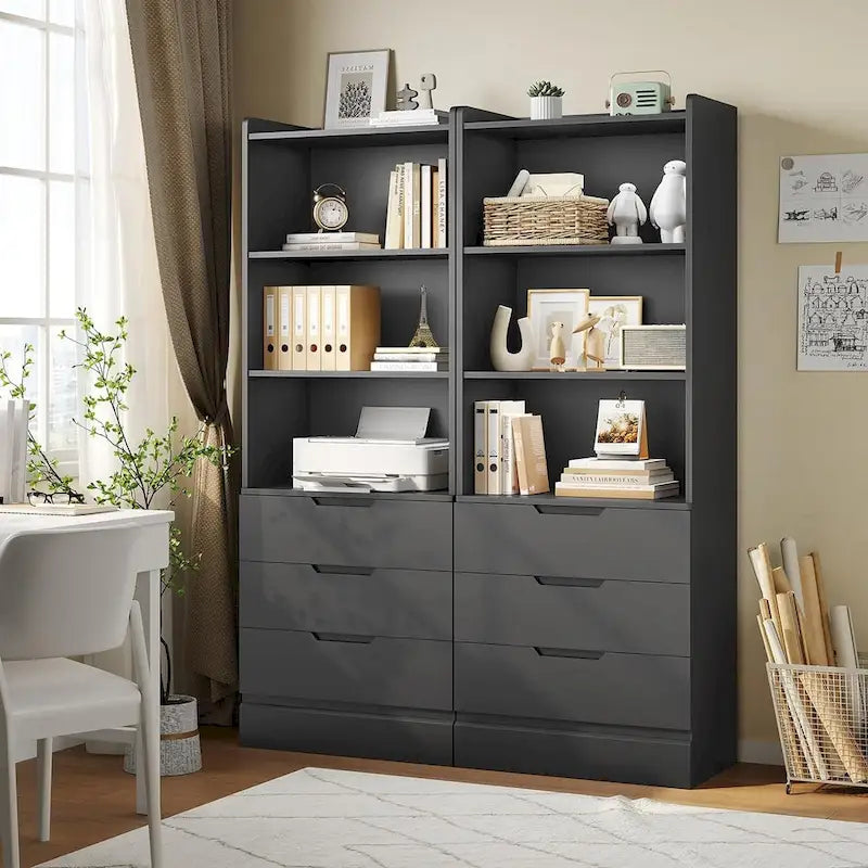 Armoire de rangement de cuisine Bibliothèque 3 tiroirs Étagères ouvertes - N/A