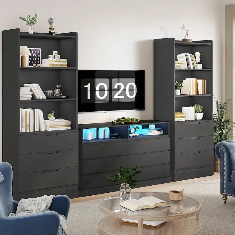 Armoire de rangement de cuisine Bibliothèque 3 tiroirs Étagères ouvertes - N/A