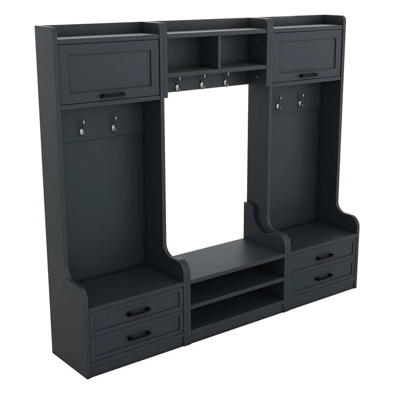 Portemanteau d'entrée détachable 4-en-1 avec armoires de rangement et patères, porte-manteau multifonctionnel avec tiroirs et à chaussures