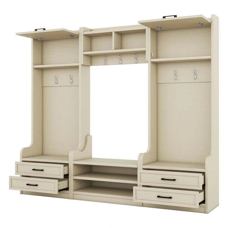 Portemanteau d'entrée détachable 4-en-1 avec armoires de rangement et patères, porte-manteau multifonctionnel avec tiroirs et à chaussures
